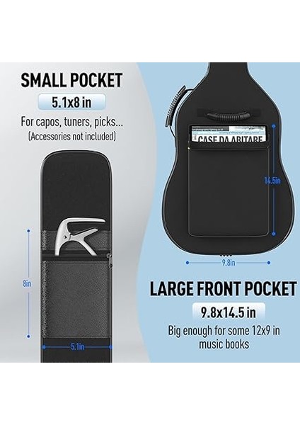 Gitar Çantası - 8 mm Sünger Dolgu, 104,1 cm / 41 Inç Akustik Için, Su Geçirmez, Siyah fiyatları