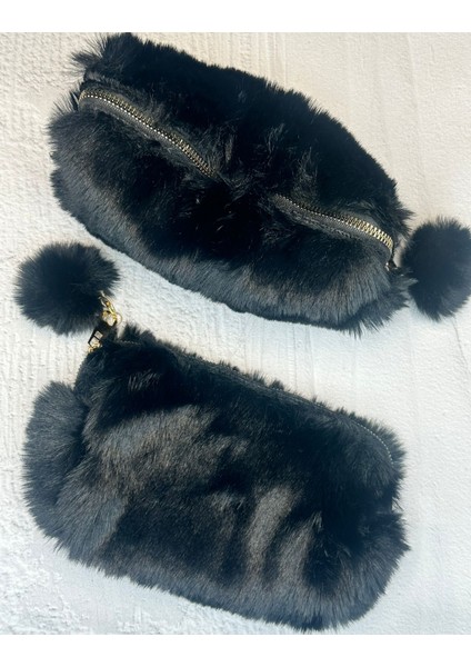 Ponponlu Peluş Siyah Kalem Kutu / Kalemlik / Toparlayıcı /çanta fırsatları