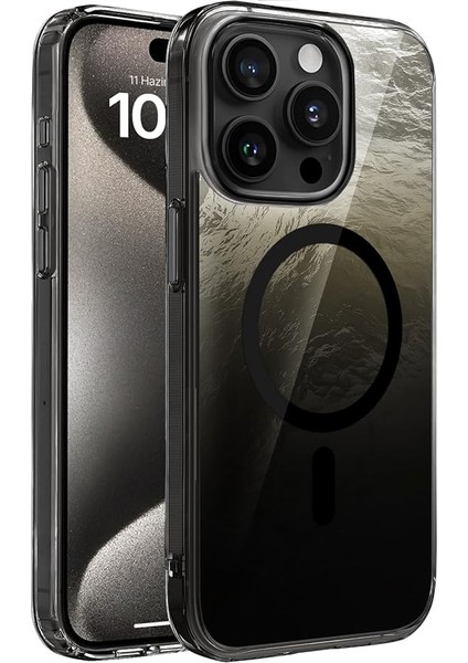 iPhone 15 Pro Için Shinemag Serisi Magsafe ile Uyumlu Göz Alıcı ve Şık Metalize Arka Tasarım Yüksek Kalite Materyal Premium Hybrid Kılıf Kapak (Siyah, 15 Pro)