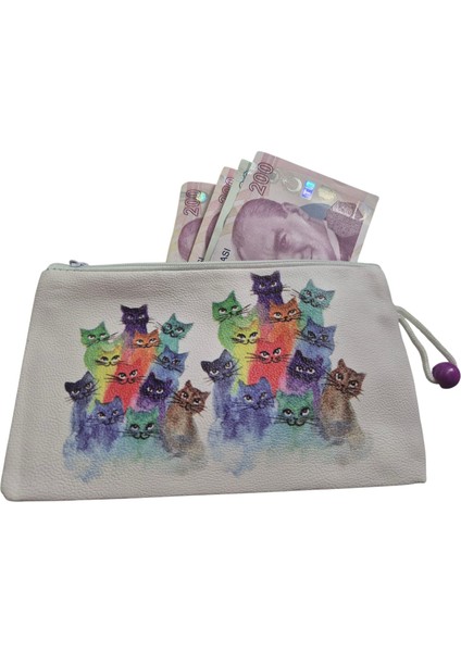 Kedi Baskılı Akrilik Bez Cüzdan fiyatları