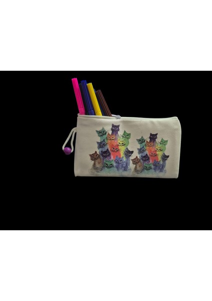 Kedi Baskılı Akrilik Bez Cüzdan modelleri
