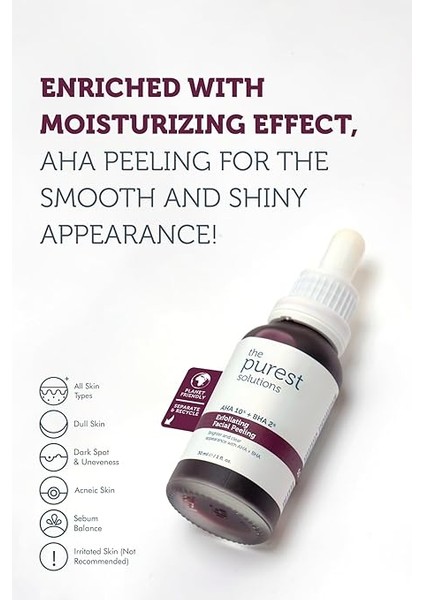 Purest Solutions, Aha &amp; Bha Canlandırıcı &amp; Cilt Tonu Eşitleyici Kırmızı Peeling Cilt Bakım Serumu 30 ml (Aha 10% + Bha 2%) modelleri