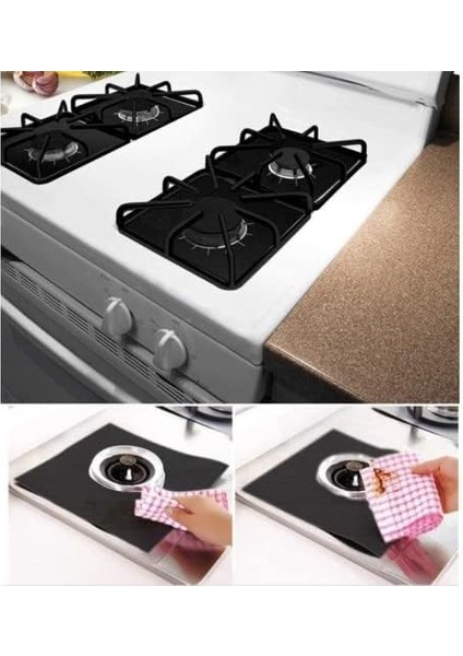 Ocak Koruyucu Folyo 4’lü Set Siyah, Yanmaz ve Yapışmaz Ocak Üstü Koruma, Kesilebilir, Temizlemesi Kolay, Gazlı Ocaklar Için Uyumlu Tekrar Kullanılabilir Kaplamalar modelleri