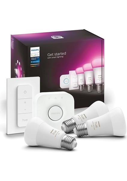 Huewca 9-75W Renkli Akıllı Başlangıç Seti 3'lü Kumandalı E27 Bluetooth Özellikli