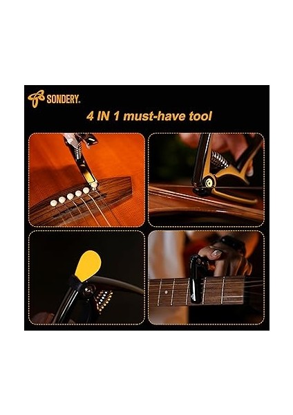Capo 4'ü 1 Arada Gitar Capo Dize Kesici Köprü Pin Çektirme Gitar Çekme Tutucu 5 Gitar Pentrum ve Taşıma Çantası ile Birlikte, 6 Telli Gitar Akustik Veya Elektrikli indirimleri