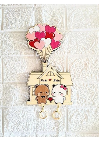 Dudu Ile Bubu Anahtarlık Sevgiliye Hediye - Duvar Dekorasyon Anahtarlık Askısı 14 x 24 cm Beyaz 14 x 23 modelleri