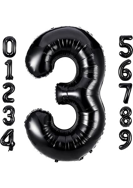 Gitti Siyah Konsept Doğum Günü Kutlama Seti; Beyaz Siyah Konfetili Balon, Rakam Yıldız Folyo ve Banner (3 Yaş) modelleri