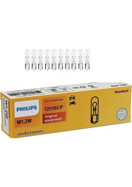 W1.2W T5 Gösterge Ampulü, 12516CP 12V, 10'lu Paket