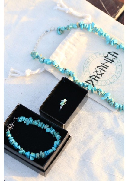 Turkuaz Kırık Doğal Taş Spiritüel Takı Seti fiyatları