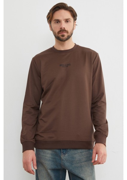 Pellını Yazı Kabartmalı Bisiklet Yaka Sweatshirt