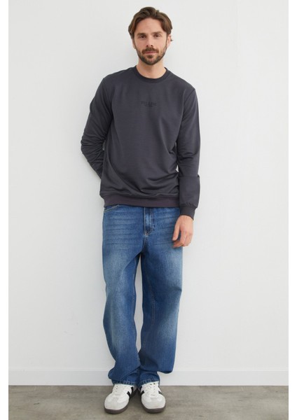 Pellını Yazı Kabartmalı Bisiklet Yaka Sweatshirt