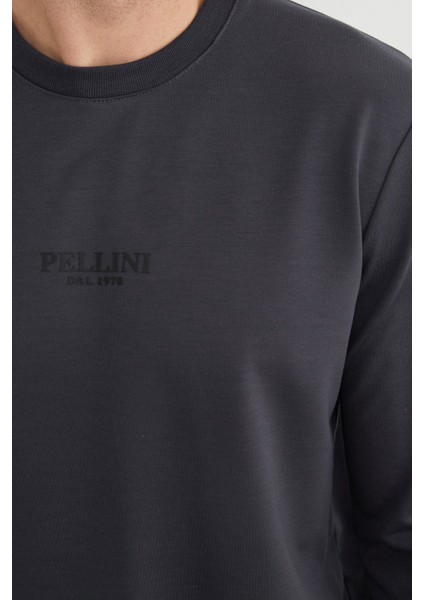 Pellını Yazı Kabartmalı Bisiklet Yaka Sweatshirt