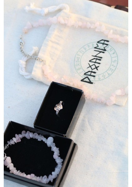 Pembe Kuvars Kırık Doğal Taş Spiritüel Takı Seti fiyatları