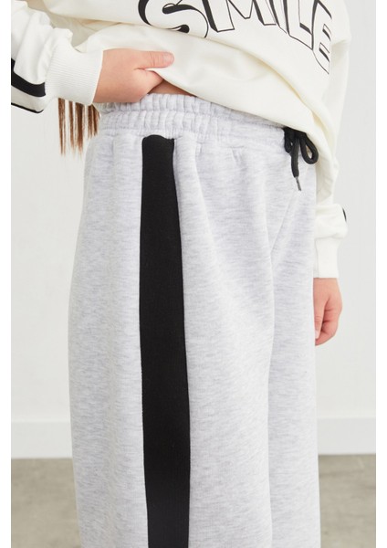 3 Iplik Yanları Şeritli Beli Lastikli Kız Çocuk Eşofman Altı