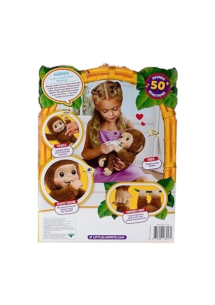 Live Pets My Baby Monkey - 50'den Fazla Ses ve Reaksiyon Özelliğine Sahip Sevimli Interaktif Bebek Maymun Oyuncağı, Hareketli Ağız, Başparmak Emme, Biberon ile Beslenme ve Sallanma Özellikleri fırsatları