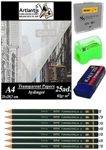 Kağıdı A4 83 gr 25'li 1 Paket Eskiz Kağıdı Fatih Dereceli Kalem Hamur Silgi Sınav Silgisi Kalemtraş