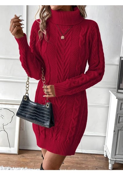 Kadın Balıkçı Yaka Mini Triko Elbise