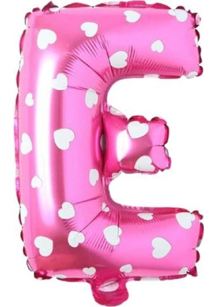 Vitrini E Harfi 16 Inç Pembe Kalpli Renk Folyo Balon 36 cm (Pembe)