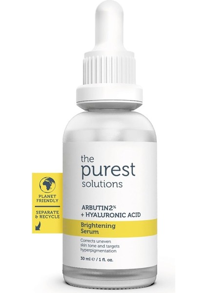 Purest Solutions, Leke Karşıtı ve Leke Görünümü Azaltıcı Arbutin Cilt Bakım Serumu 30 ml (Arbutin%2 + Hyaluronic Acid)