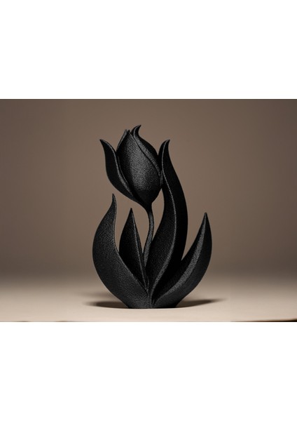 Lale Dekoru Siyah Carbon Ev Dekorasyon Hediyelik Eşya