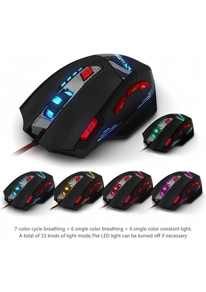 T90 Oyun Faresi 9200 Dpı, 8 Programlanabilir Düğme Çok Modlu LED Işıklar USB Oyun Faresi, Dizüstü Bilgisayar, Masaüstü, Pc Için Ağırlık Ayarı, Siyah modelleri