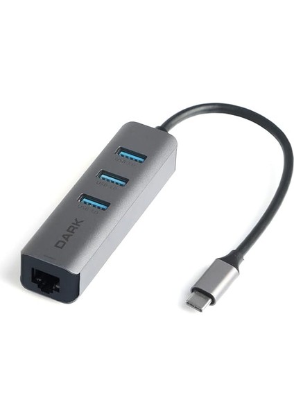 USB 3.1 Type-C 3 Port USB 3.0 Çoklayıcı + Gigabit Lan Ethernet Dönüştürücü (DK-AC-U31X3GL)