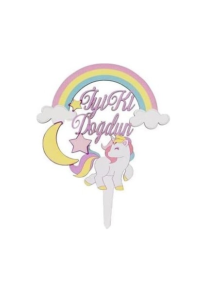 Marifetlerim - Unicorn Ahşap Pasta Süsü