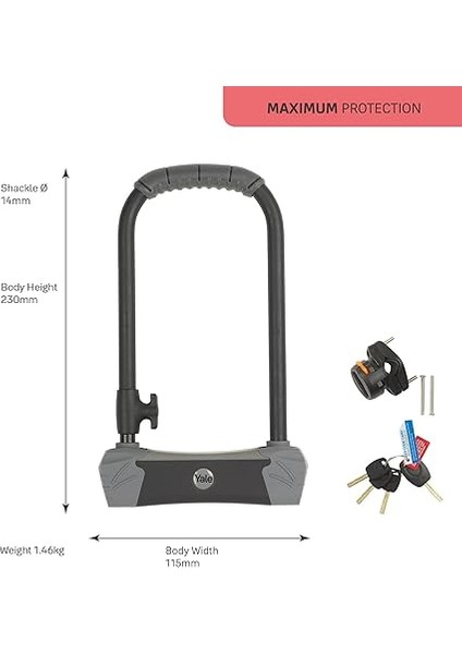 YUL3/14/230/1 Güvenlikli U Bisiklet Kilidi, Siyah/gri modelleri