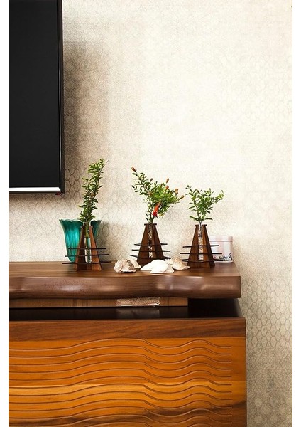Bella 3'lü Dekoratif Ahşap Vazo Seti - Siyah Ev Salon Ofis Çiçek Vazosu - Vintage Piramit Tasarım fırsatları