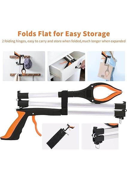 Yaşlılar Için 109 cm Katlanabilir Kıskaç Mıknatıslı Tutma Kolu 360° Döndürülebilir Başlık Alüminyum Çöp Maşası Kavrama Pensesi Çöp / Çöp Toplama Için Uzun Tutma Aleti El Kavrama (Turuncu) indirimleri