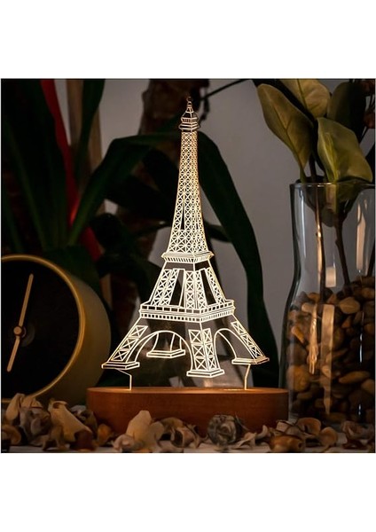 Eyfel Kulesi 3 Boyutlu LED Masa Lambası - USB Bağlantılı Sarı Işık indirimleri