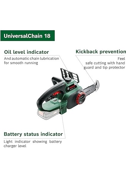 Home And Garden Easychain 18 Akülü Zincirli Ağaç Kesme Makinesi, Yeşil, Akü ve Şarj Cihazı Dahil Değildir, 18 V, 20 cm Pala Uzunluğu, 13.5 cm Kesme Uzunluğu modelleri