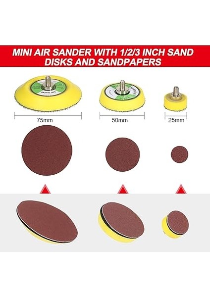 Inç Kum Diskli Mini Havalı Zımpara Makinesi Rastgele Yörüngeli Pnömatik Zımpara Makinesi Havalı Zımparalayıcılar ve Parlatıcı, Araba Güzelliği Için 15 Zımpara Kağıdı ile Ağaç Işleme Zımpara modelleri