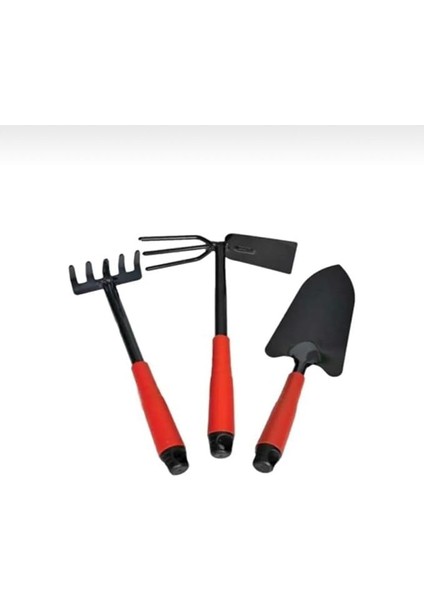 El Aletleri Seti, 30 cm Kürek, Tırmık ve Çapa, Kırmızı-Siyah, 3 Parça