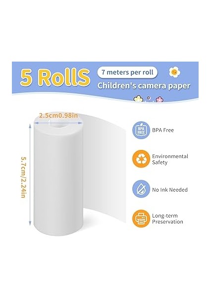 Kamerası Için Termal Kağıt (5 Rulo), Çocuk Kamerası, Çocuk Kamerası, Anında Baskı Kağıdı, Termal Yazıcı Kağıdı, Beyaz, Mürekkepsiz Baskı Kağıdı, Kolayca Değiştirilebilir fiyatları