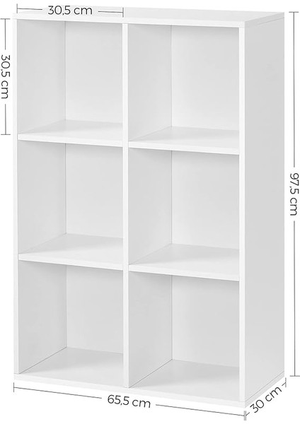 6 Bölmeli Kitaplık, Ahşap Raf, Küp Raf, Depolama Rafı, 65,5 x 97,5 x 30 Cm, Beyaz, LBC203D modelleri