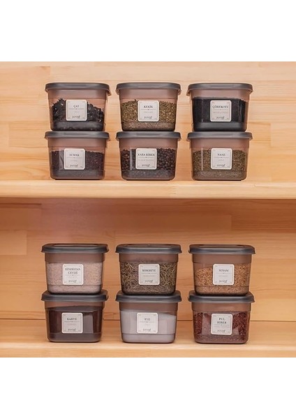 430-GR Çok Amaçlı Etiketli Baharatlık Kahvaltılık 12 Li Kapaklı Saklama Kabı 600 cc Antrasit