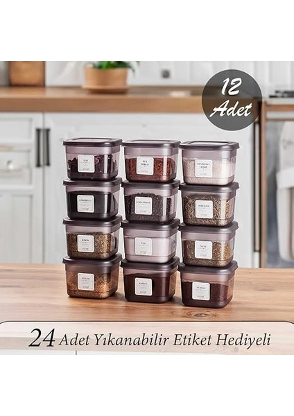 430-GR Çok Amaçlı Etiketli Baharatlık Kahvaltılık 12 Li Kapaklı Saklama Kabı 600 cc Antrasit fiyatları
