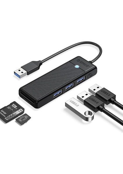 USB 3.0 To 3.0 Tf Sd Kart Okuyucu 3 Portlu USB 3.0 Çoklayıcı Adaptör Siyah