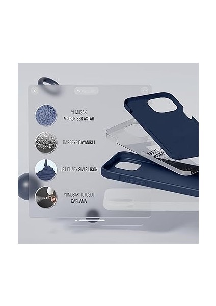 Kılıf Ince Sıvı Silikon 3 Katmanlı Tam Kaplamalı Yumuşak Jel Kauçuk Kılıf Kapak (Lacivert, iPhone 12/12 Pro) indirimleri