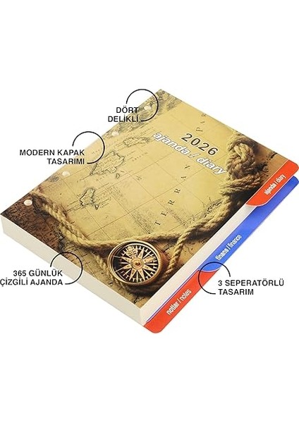 2026 Ajanda Suni Deri Fermuarlı 4 Halka Mekanizmalı Hesap Makineli Organizer, Siyah, 21X27 cm fırsatları