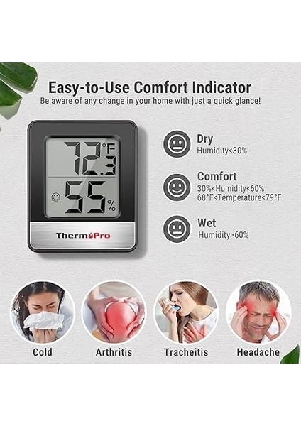 TP49 2 Parça Dijital Higrometre Iç Mekan Termometre Nem Ölçer Oda Termometresi Sıcaklık ve Nem Monitörü ile Mini Higrometre Siyah Hava Istasyonu modelleri