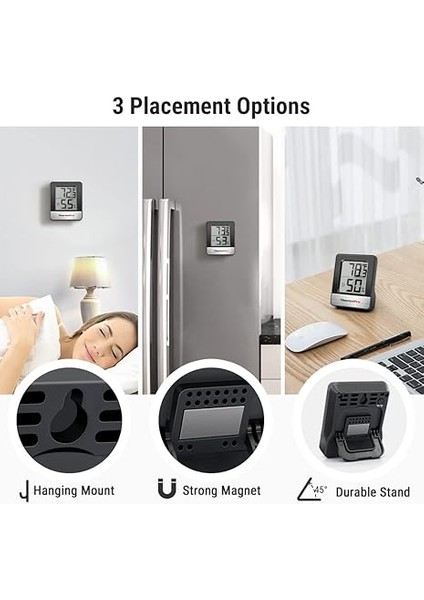 TP49 2 Parça Dijital Higrometre Iç Mekan Termometre Nem Ölçer Oda Termometresi Sıcaklık ve Nem Monitörü ile Mini Higrometre Siyah Hava Istasyonu indirimleri