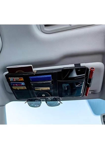 Mobile Organizer Güneşlik Araç Cüzdanı, Telefon Tutucu, Gözlük, Kartlık, Kimlik, Para, Kalem Tutucu Siyah