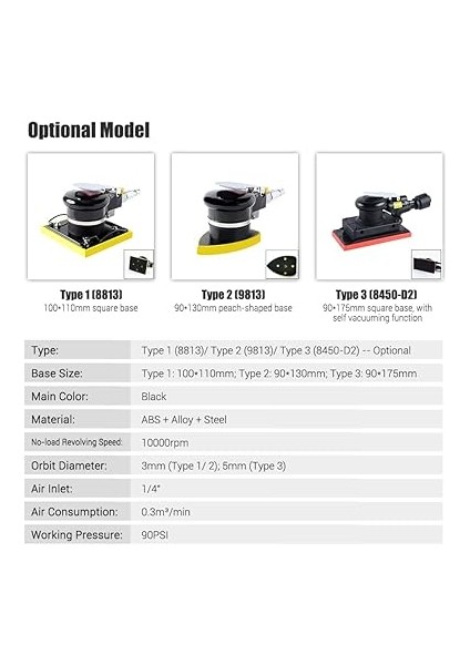 100X110MM Tabanlı Mini Rastgele Yörünge Havalı Zımpara Pnömatik Zımpara Makinesi Otomatik Karoser Çalışma Mobilyaları Için Yüksek Hızlı Havayla Çalışan El Parlatıcı Metal Yüzey Pas Tem fiyatları