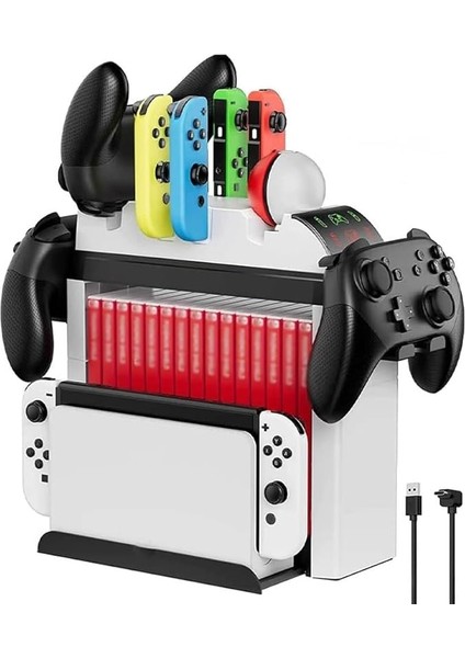 Nintendo Için Organizatör Stand Şarj Cihazı Tutucu Şarj Unitesi OLED Switch LED Göstergeli TNS-2113