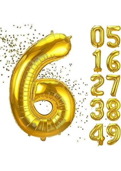 6 Yaş Doğum Günü Rakamlı Balon Yaş Günü Gold Renk Folyo Uçan Balon 102 cm Doğum Günü ve Parti Dekorasyonu Büyük Boy Balon 40 Inç - 102 cm Doğum Günü Dekorasyonu Balon Yaş Sayı Helyum Balon 6 Rakamı