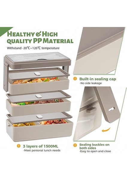 1500 ml Bento Box Çantalı – 3 Katlı Yemek Kutusu, Çatal Bıçak Setli, 4'ü 1 Arada Yemek Hazırlama Kabı, Yalıtımlı Çantalı, Öğrenciler, Yetişkinler, Ofis, Mikrodalga Fırın, Bulaşık Makinesi modelleri