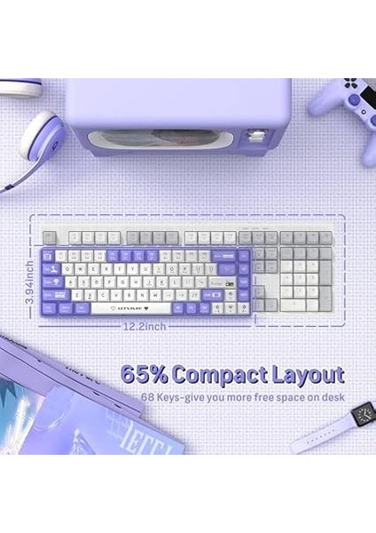 Ajazz AK680 65% Kablolu Hotswap Mekanik Oyun Klavyesi,68 Tuşlu Taşınabilir Anti-Ghosting Klavye,gökkuşağı Arkadan Aydınlatmalı Programlanabilir,eva Sandviç,ergonomik Mor Beyaz/red Switch fiyatları