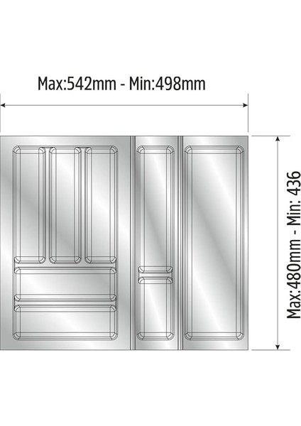 Mutfak Çekmece Içi Düzenleyici, Kaşıklık 54CM x 48CM Yanlar ve Boydan 4cm Kesilebilir, Antrasit modelleri